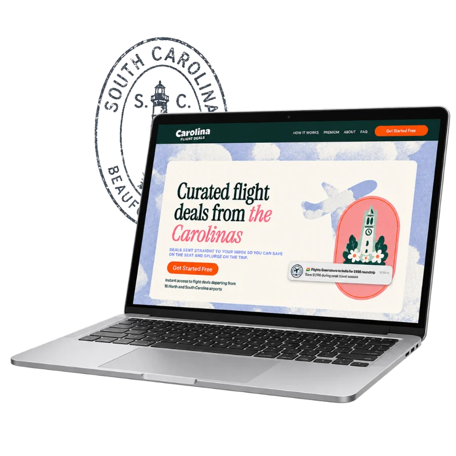 Carolina Flight Deals website on a laptop